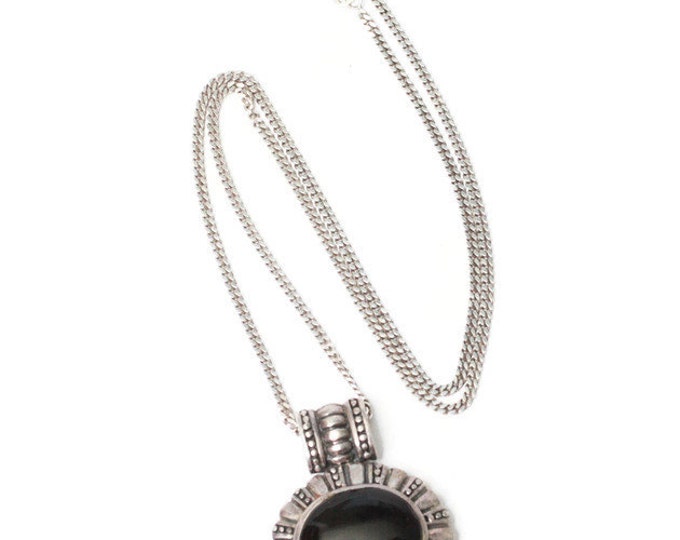 Sterling and Black Onyx Cabochon Pendant Necklace Vintage