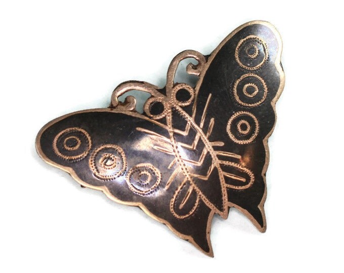 Siam Sterling Butterfly Brooch Niello Enamel Vintage