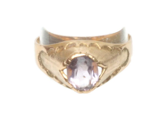 18K Gold Amethyst Ring Oval Stone Victorian Edwardian