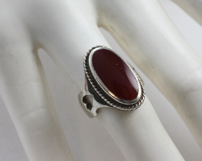 Carnelian Heart Design Ring Sterling Silver Size 7 US