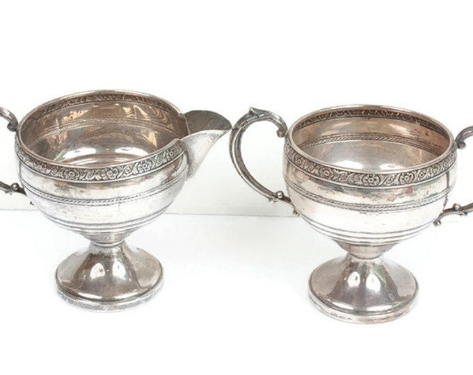 Hunt Silver Company Sterling Creamer and Sugar Set Floral Accent