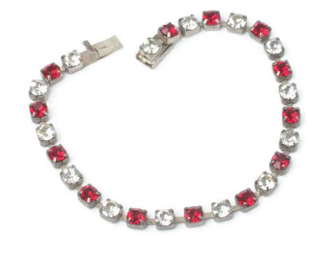 Red and Clear Crystal Rhinestone Bracelet Line or Tennis Bracelet