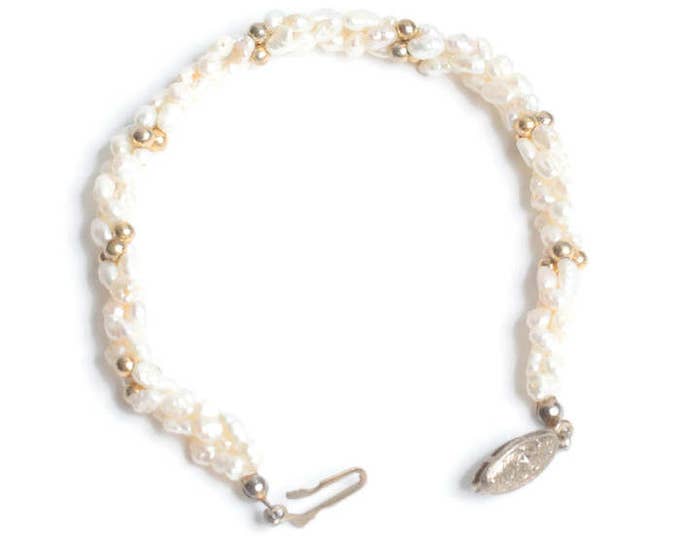 Freshwater Pearl Bracelet Gold Tone Accents Twist Design Vintage