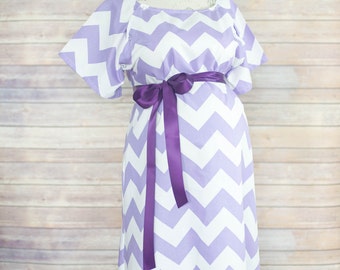 Lavender Chevron Maternity Hospital Delivery Gown -Super Soft -Perfect Snaps for Breastfeeding, Skin to Skin, and Epidural