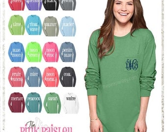 Long Sleeve Monogram Shirt | Personalized Long Sleeve Shirt | Pocket T Shirt | Boutique Clothing | Preppy Shirt | Preppy Clothing | Boutique