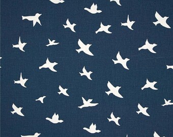 Navy blue and white, Fabric shower curtain, Bird silhouette, 72", 84", 90", 96", 108" custom sizes available