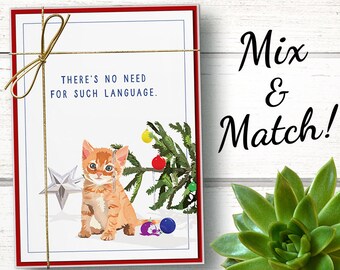 Funny cat Christmas cards boxed set of 15. Funny cat holiday cards set. Funny cat Christmas card set. Ginger kitten holiday cards boxed set.