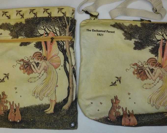 Enchanted Forest Anne Plays the Pipes cotton linen canvas Backpack/tote Custom Print ready to ship