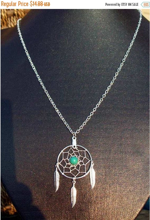 ON SALE Dream catcher necklace in silver with by SerenityJewelry