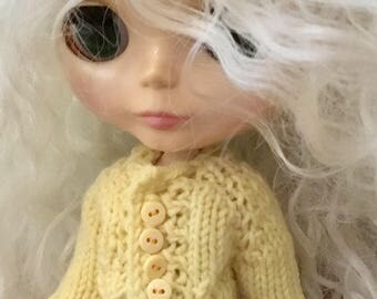 Yellow hand knit blythe doll sweater cardigan