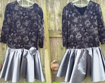 45% OFF Plus Size 80s Prom Dress in Black Velvet and Gray Satin by Pantagis, Plus Size Vintage Dress, 80s Dress Size 20