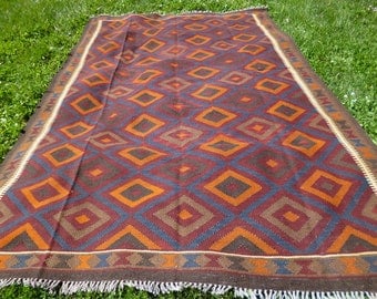Big Area Rug 9 ft 7" x 6 ft 6" Maimana Hand woven Kilim. 293 x 200 cm Traditional.