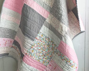 Sweet Lullaby Baby Patchwork Quilt; Modern Baby Quilt, Baby Quilt, Patchwork Quilt, Crib Quilt