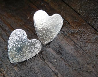 Textured Sterling Silver Heart Post Earrings