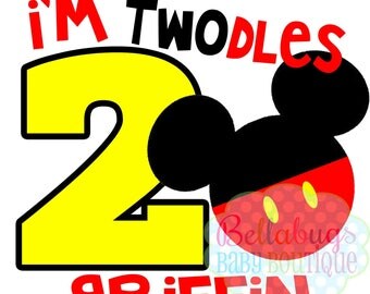 I'm Twodles Mickey Mouse Birthday IRON ON TRANSFER - Tshirt - Bodysuit - Boy - Tote Bags