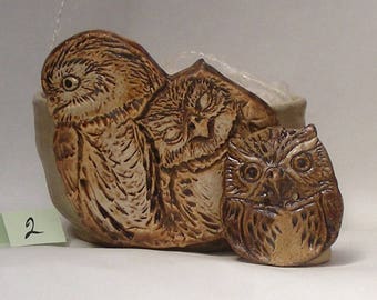 Owl Yarn bowl, Stoneware Ceramic Yarn Bowl, Owl Button No. 2