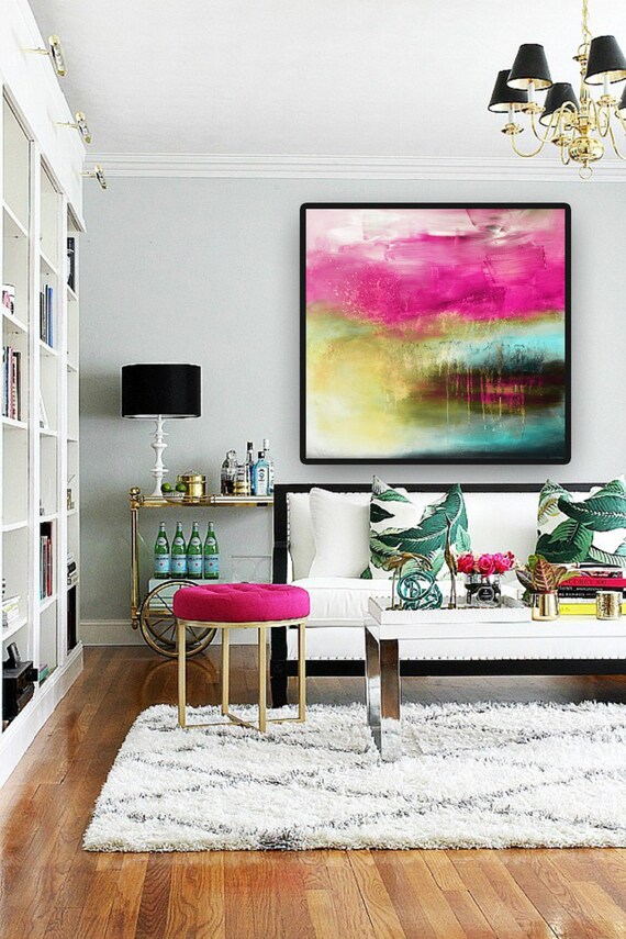 Large Pink teal art abstract Painting pink Giglee print