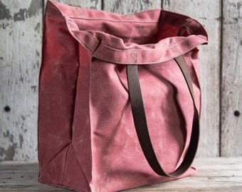 Waxed Canvas Marlowe Carryall in Radish, Tote Bag, Wax Canvas Bag, Canvas Handbag, Waxed Canvas Market Tote, Farmers Market, Everyday Carry