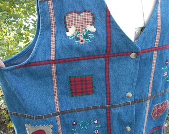 SALE! Christmas Denim Vest, Ugly Christmas Vest, Extra Large Vest, Embroidered Vest, Christmas Party Clothing, New With Tags