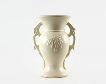 Vintage White Ceramic Vase, McCoy Pottery Vase with Handles, Country Cottage Decor