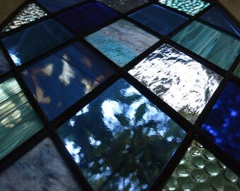 Stained Glass Panel - Diamonds in Blue