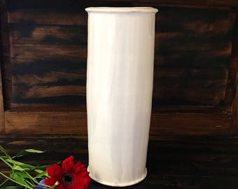Tall White Pottery Vase, White Ceramic Home Decor, Flower Vase, Artisan Vase, Contemporary Centerpiece, French Country Decor, 13" H.