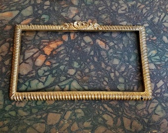 Vintage Brass Picture Frame Small Petite With Fleur de Lis, Ornamental Metal Sign, Assemblage Art Suplies
