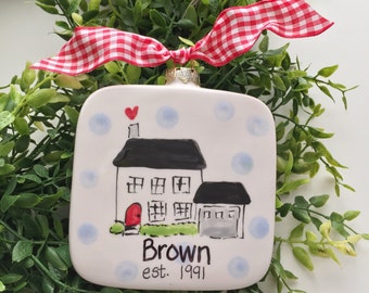 Our first Home ornament, Our first Christmas ornament, Family Home ornament, Hand painted ceramic Christmas ornament, Family Ornament