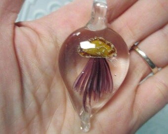 JELLYFISH LAMPWORK PENDANT Jumbo Glass Pendant - Gold and Purple Focal Piece