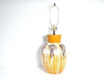 Mid Century Modern Large Ochre/Brown/White Ceramic Lava Drip Lamp