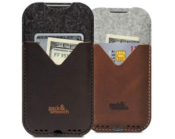 Packandsmooch iPhone 7 / 6s wallet case cover - KIRKBY - 100 % wool felt, pure vegetable tanned leather sleeve