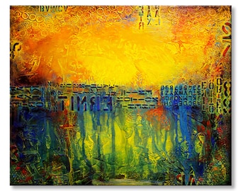 31x38 ORIGINAL Abstract Textured Painting Urban Modern Acrylic Colorful Fine Art by Maria Farias
