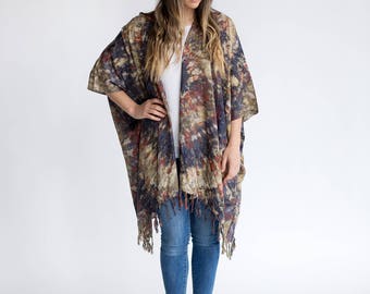 Beach Boho Kimono in Fire Agate, Gypsy Fashion, Bohemian Swag, Jacket Poncho