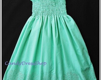 Mint green beach flower girl dress, Beach wedding flower girl dress, Mint green dress for girls, Green party dress, Mint green eyelet dress,