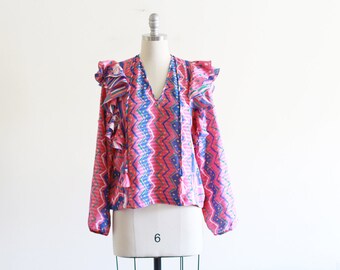 Reserved Vintage Diane Freis Printed Georgette Blouse 80's Vintage M L