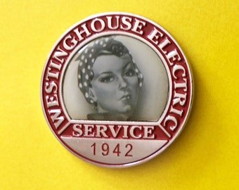 Rosie the Riveter Employment Badge / Collar Pin -- Embossed Metal/Enamel--Retro Edition. Historically Accurate. Order Today! RtR-22
