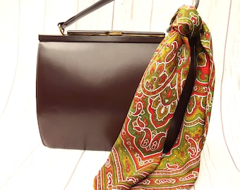 Vintage Bag & Scarf - Vintage 50s Handbag - Vintage Kelly Bag - Vintage Silk Scarf - Vintage Gift - Goodwood Revival