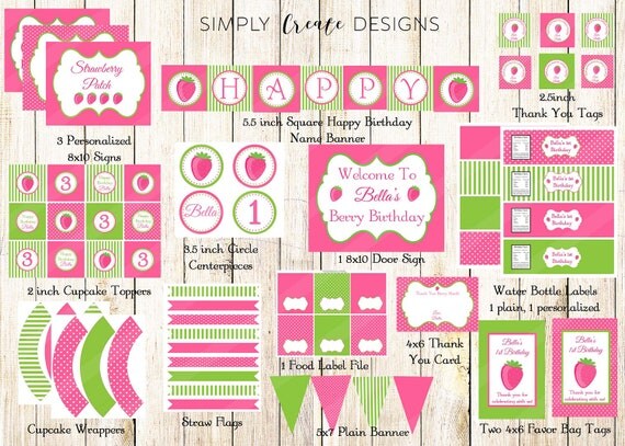 SALE Strawberry Party Package Printable DIGITAL Party Il_570xn