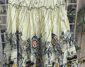 VINTAGE Sequin SKIRT - Victorian Train Art - Embellished with Blue LACE - SiZE Medium