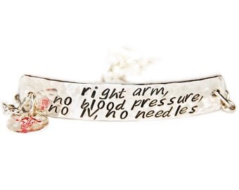 Sterling silver medical bracelet, health identification jewelry, emergency information for women, engraved, custom message, inscribed, meds
