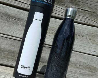 Glitter Water Bottle Stainless Steel 25 oz Swell Bottle Ombre Black to Dark Gray Grey