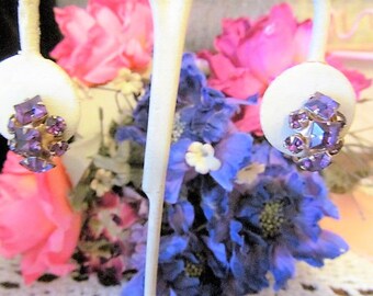 Amethyst Color Rhinestone Screw Back Earrings