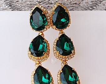 Emerald Wedding Earrings,Angelina Jolie Emerald Earrings,Emerald Bridesmaid Earrings,Statement Earrings Emerald,Swarovski Green Prom Jewelry