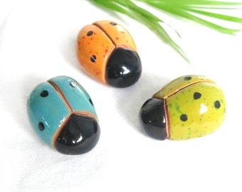 Pottery Ladybug, ONE USA Artisan Sculpted Handmade Ceramic Ladybug, Fairy Garden, Moss Garden Decoration, Fantasy Ladybird, Stocking Stuffer