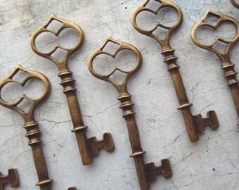 Altena Antique Brass/Bronze Skeleton Key - Set of 10