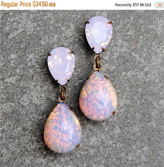 SALE Pink Opal Earrings Vintage Swarovski Crystal by MASHUGANA