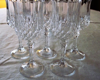 5 Vintage Cris D'Arques/Durand Crystal Wine Glasses Longchamp Pattern