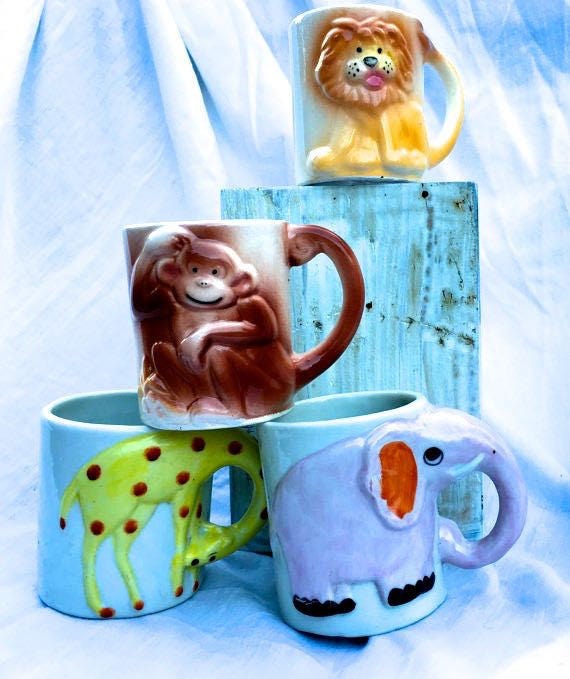 Vintage Ceramic Animal Mugs Figural Animal Cups Petite