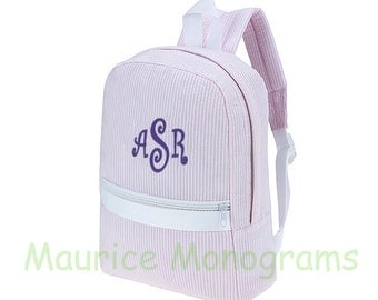Personalized Seersucker Toddler Backpack, Booksack, or Diaperbag Light Pink & White Great Multi Purpose Bag Monogrammed FREE