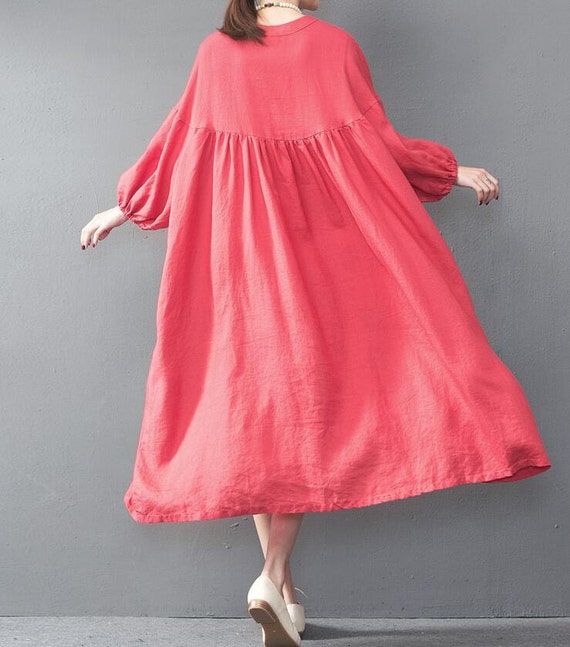 Summer long red oversized loose long dress yellow large size